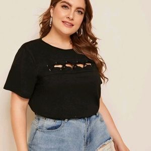 SHEIN Plus Criss-Cross Cut-Out Tee